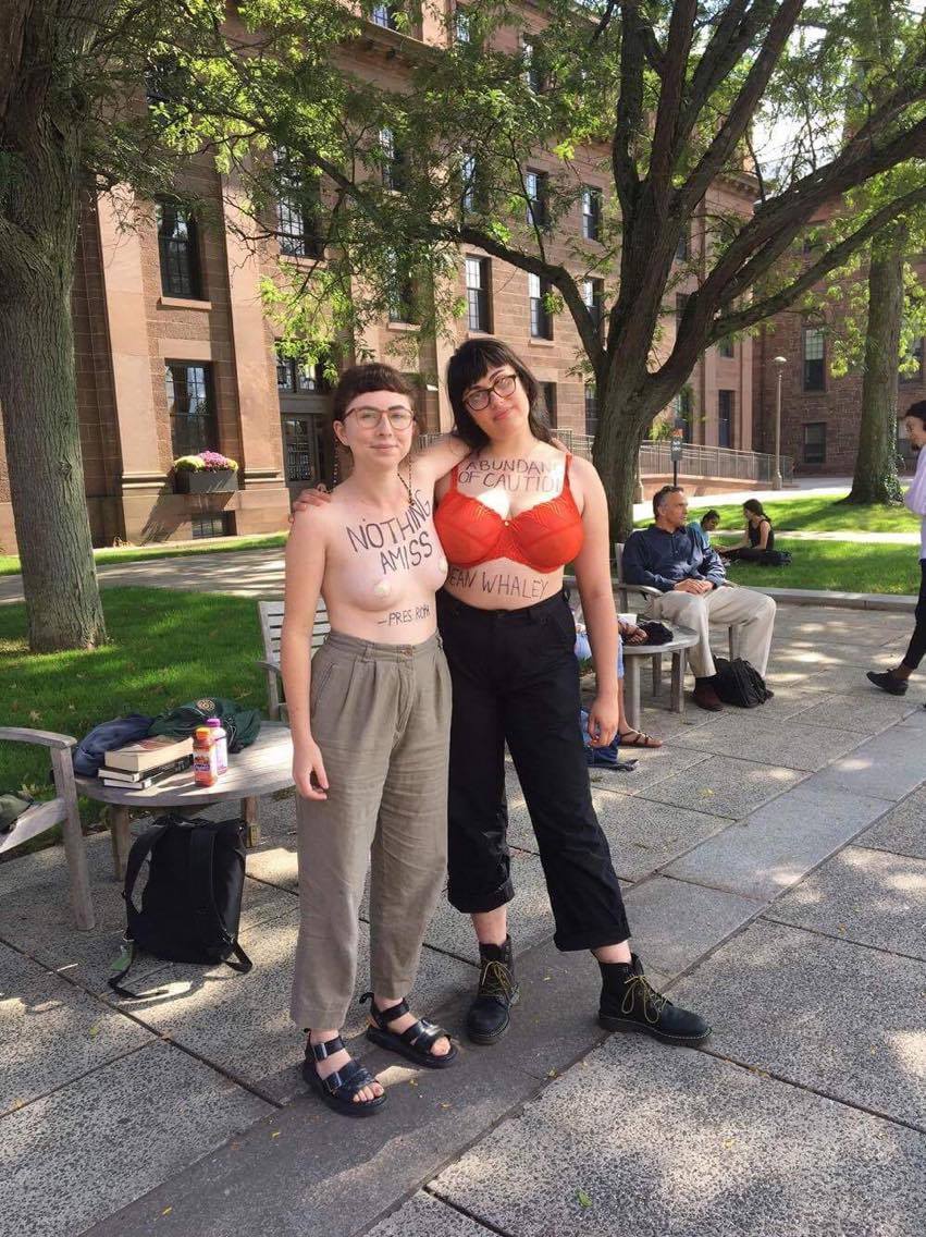 Mattox '17, left, and Sharp '17, right, protest administration's response. 