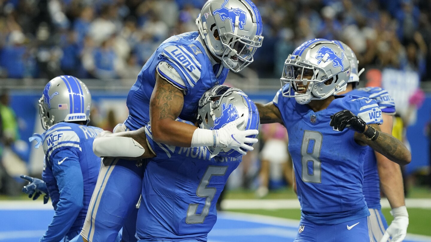The Detroit Lions celebrating their win